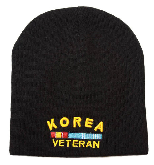 Cuffless United States Korea Veteran Logo Beanie - Black
