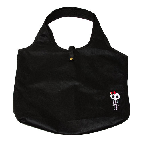 E-Green Roll Up Tote Bag,  Girlie Skeleton with Bow
