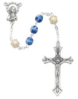 (170-BLR) 6MM BLUE & PEARL CAPPED ROSARY
