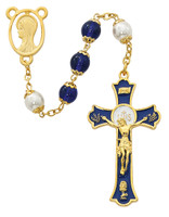 (R558HF) 8MM BLUE/PEARL CAPPED ROSARY