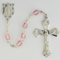 (R656RF) 6MM PINK GLASS ROSARY