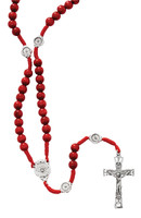 (P265R) RED WOOD CORD H.S. ROSARY