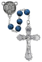 (R703DF) PEWTER 8MM BLUE WOOD ROSARY
