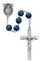(P282F) BLUE WOOD SILVER OX ROSARY