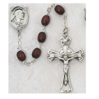 (600LF) SS 6X8MM BROWN WOOD ROSARY