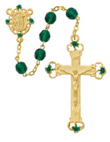 (197HF) 7MM GOLD GREEN GLASS ROSARY