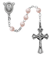 (201L-PKG) SS 3MM PINK PEARL ROSARY