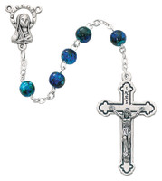 (P3BLC) 6MM BLUE SWIRL ROSARY CARDED