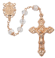 (P384F) 8MM CRYSTAL ROSE GOLD ROSARY