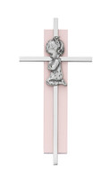 (73-59) 6" SILVER CROSS ON PINK WOOD