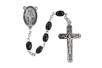 (P557C) BLACK WOOD ROSARY CARDED
