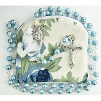 (P405RP) BLUE SWIRL ROSARY W/POUCH
