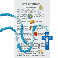 (P565RC) KID'S BLUE WOOD ROSARY CARDED