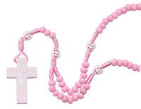 (P564R) KID'S PINK WOOD ROSARY BOXED