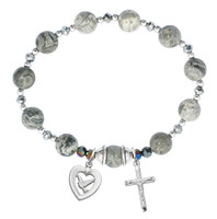(BR238) GREY MARBLE ROSARY STRETCH