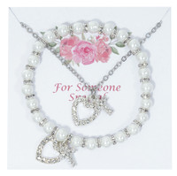 (PND14) PEARL BRAC WITH CRYS HEART PEN
