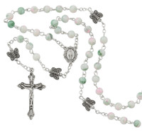 (R924W) PINK & GREEN BUTTERFLY ROSARY