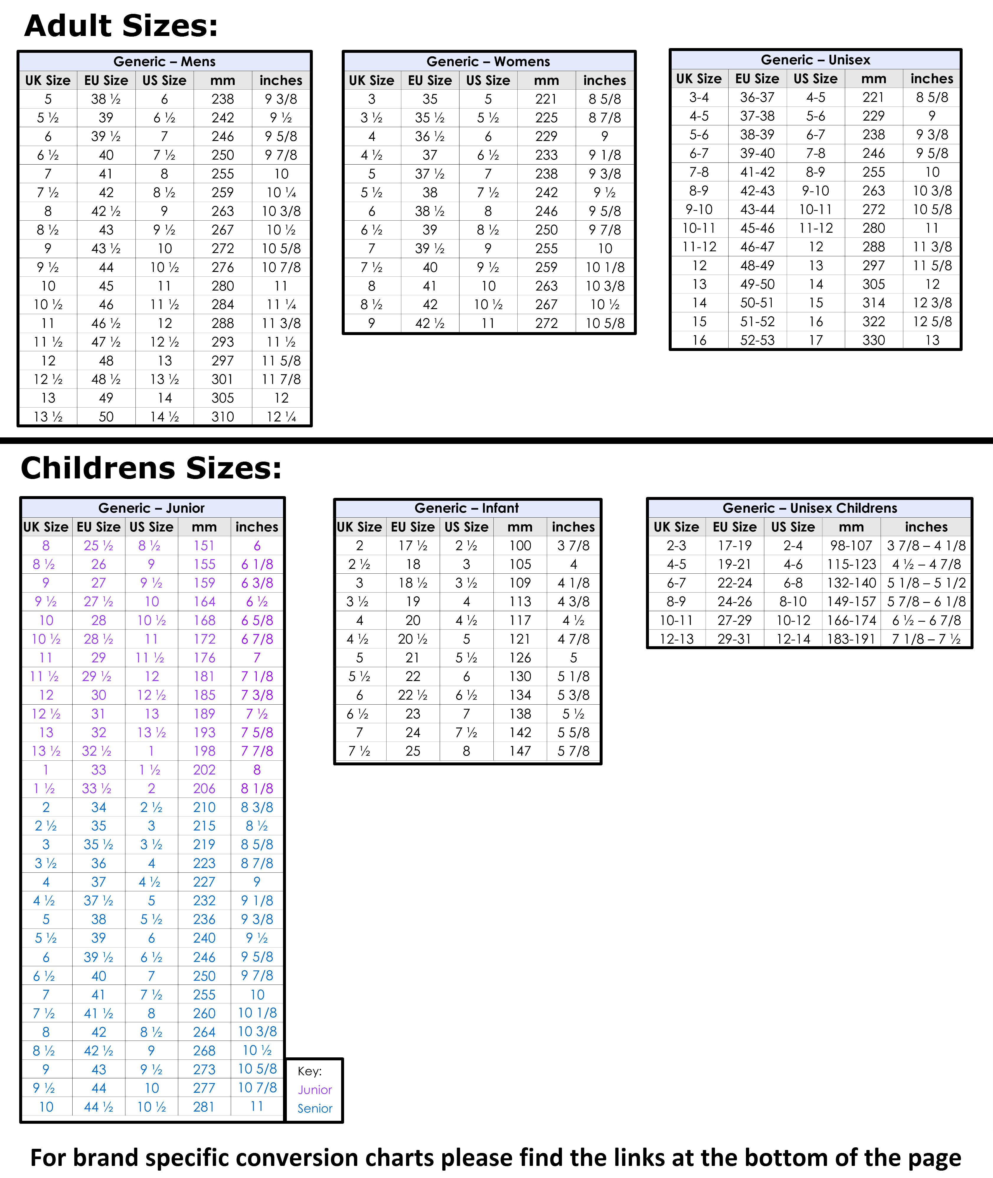 Clarks Shoe Size Chart