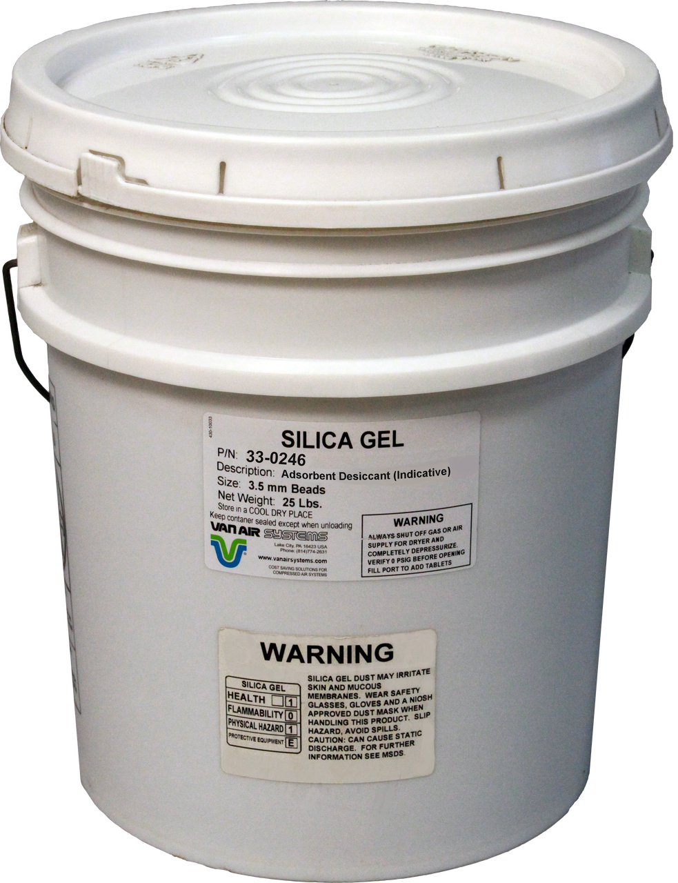Silica Gel Desiccant Indicating Beads 25lb Pail Van Air Inc