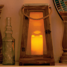 Newport 15" LED Candle Lantern - Natural Wood