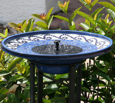 Mosaic Ceramic Solar Birdbath & Metal Stand
