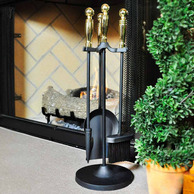 4-Piece Black & Brass Mini Fireset