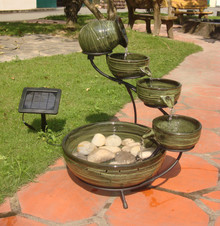 Cascade Solar Fountain - Green Bamboo Ceramic