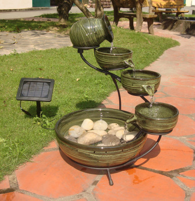 Cascade Solar Fountain - Green Bamboo Ceramic