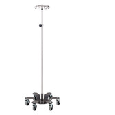 IV Pole/Infusion Pump Stand 6 Leg Base 4-Hook Stainless Steel
