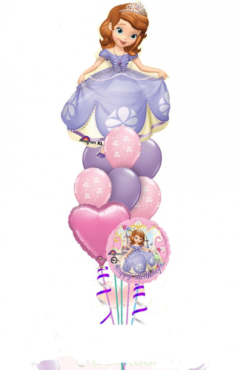 1 - 36" Sofia Foil
1 - 18" Sofia Happy Birthday Foil 
1 - 18" Foil Heart 
3 -11" Happy Birthday Print Latex Balloons
3 - 11" Solid Latex Balloons
Balloon Weight
Message Card 
