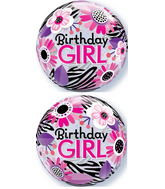Birthday Girl Floral Zebra Stripes Bubble