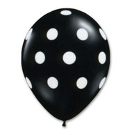 11" Black Latex White Polka Dot Print 