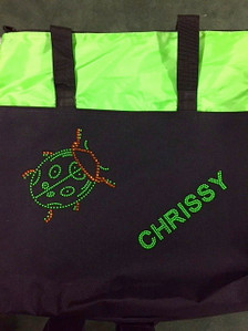 Zippered Tote with Rhinestone/Rhinestud Lady Bug and Name