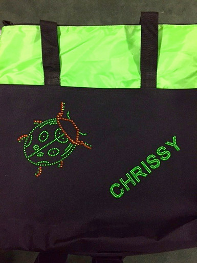 Zippered Tote with Rhinestone/Rhinestud Lady Bug and Name