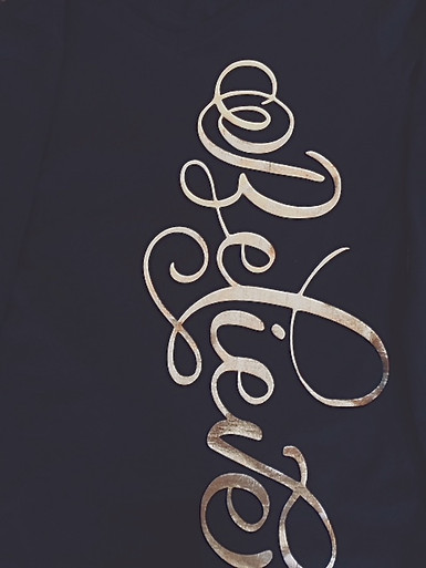 "Believe" Large Verticle Gold Soft Metallic
