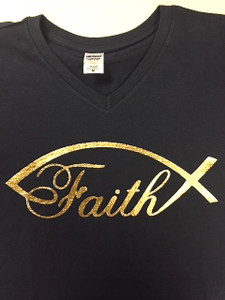 "Faith Christian Fish" Soft Metalic Vinyl Tee
