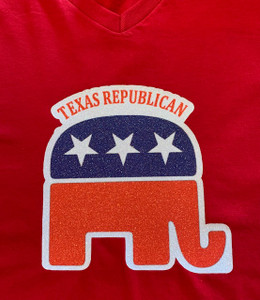 Texas Republican V Neck Glitter Vinyl Tee