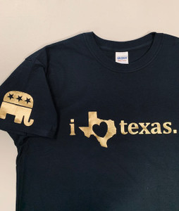 "I Love Texas" Gold Metallic With Elephant on Sleeve