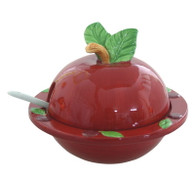 CERAMIC HONEY DISH SET WITH STONES - APPLE SHAPE