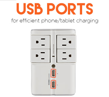 2 USB outlets efficently charge your phone or tablet