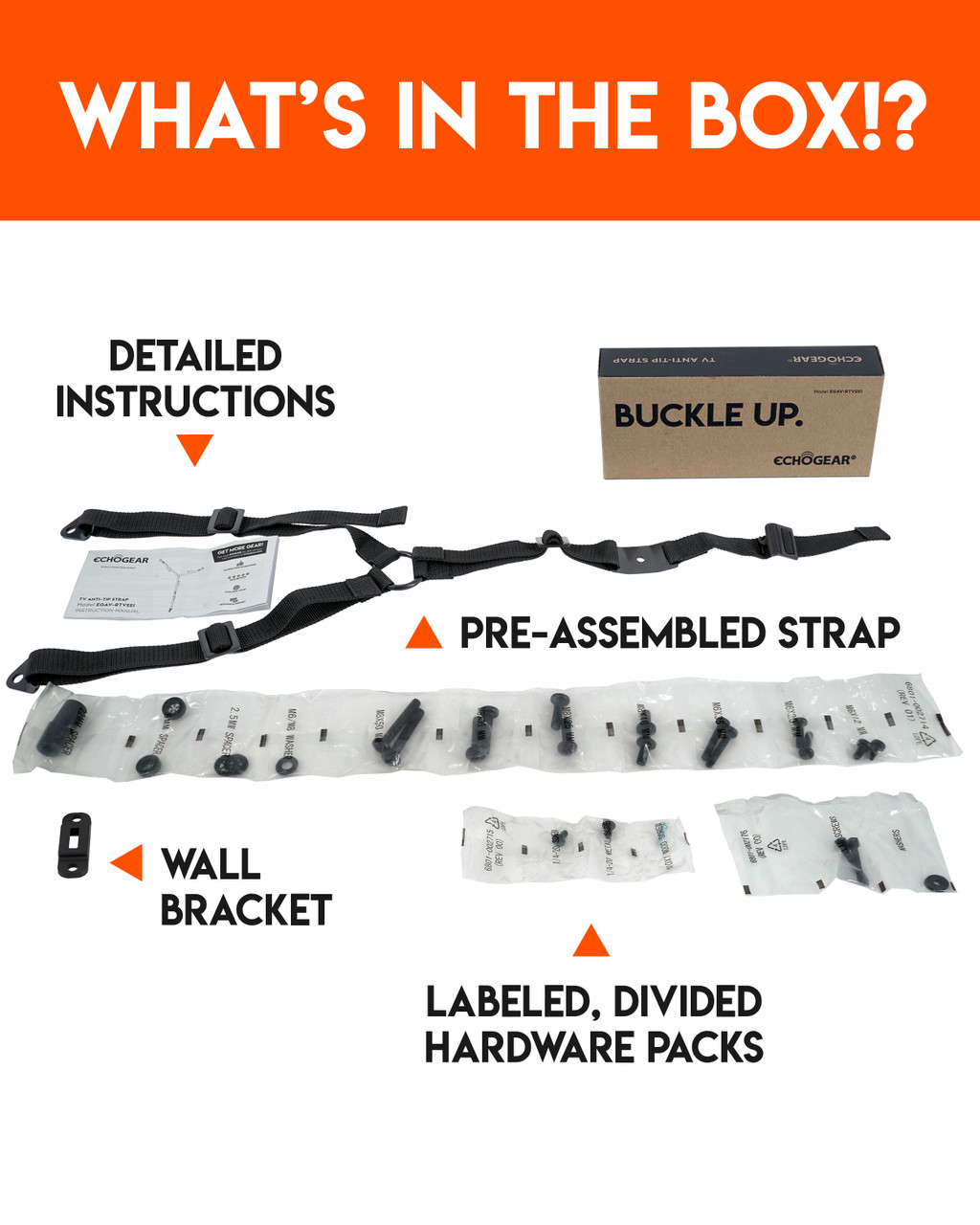 TV AntiTip Strap for XL TVs and TV Stands weighting up to 200 lbs.