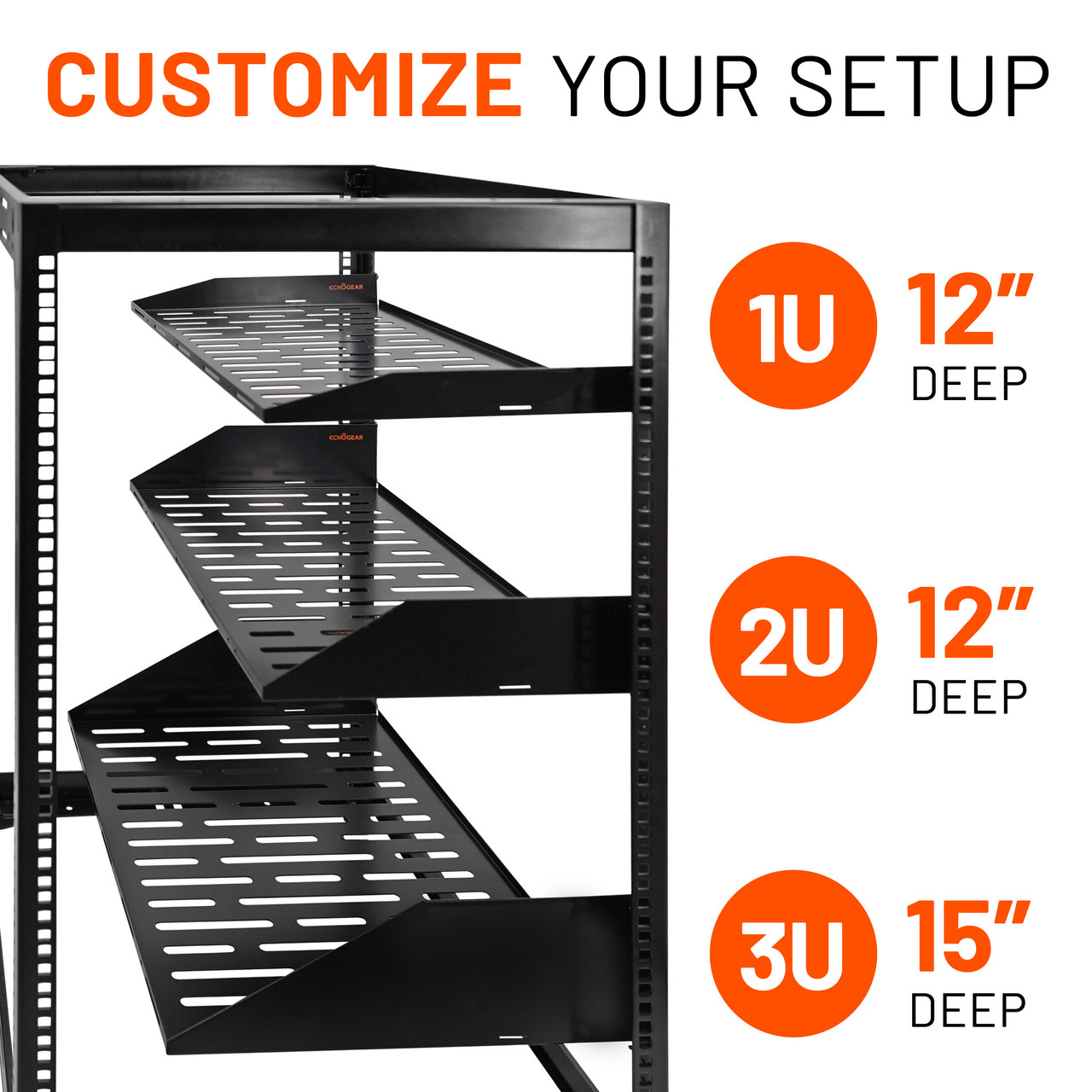 ECHOGEAR 3U Rack Shelf Universal Design Works With Any Rack Holds