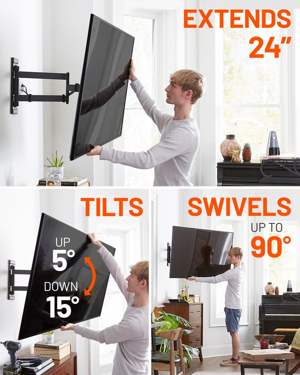 Full Tilt TV Wall Mount for TVs up to 75" Extends, Tilts, & Swivels