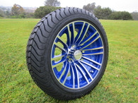 205/40R14 Innova Driver mounted on golf car wheel 14x6 AR128 -25mm offset 4 holes blue/silver 