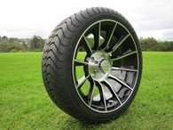 15" INNOVA DRIVER GOLF CAR TIRE 205/35R15 AND WHEEL AR558 PRO ASSEMBLY -25MM OFFSET 4 HOLES MACHINED BLACK