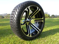 15" INNOVA DRIVER GOLF CAR TIRE 205/35R15 AND WHEEL AR568 TRANSIT ASSEMBLY -25MM OFFSET 4 HOLES MACHINED BLACK