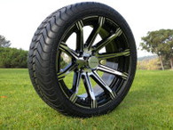 15" INNOVA DRIVER GOLF CAR TIRE 205/35R15 AND WHEEL AR598 CROWN ASSEMBLY -25MM OFFSET 4 HOLES MACHINED BLACK