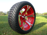 15" INNOVA DRIVER GOLF CAR TIRE 205/35R15 AND WHEEL AR508 DUKE ASSEMBLY -25MM OFFSET 4 HOLES RED/SILVER