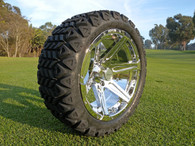 Radial 23x10.5R15 Innova Edge lifted golf car tire mounted on AR618 chrome wheel. 