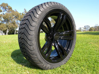 15" INNOVA DRIVER GOLF CAR TIRE 205/35R15 AND WHEEL AR588 ELITE GLOSS BLACK ASSEMBLY -25MM OFFSET 4 HOLES 